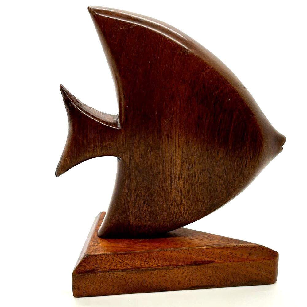 Vintage Handcarved Wood Angel Fish on‎ Base 7" Tall